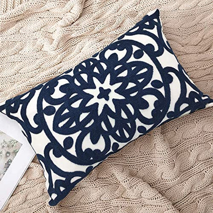 Alysheer Boho Embroidered Lumbar Throw Pillow Cover 12"x 20" Set of 2 Navy - color: Navy, size: 20" x 12" (Pack of 2)