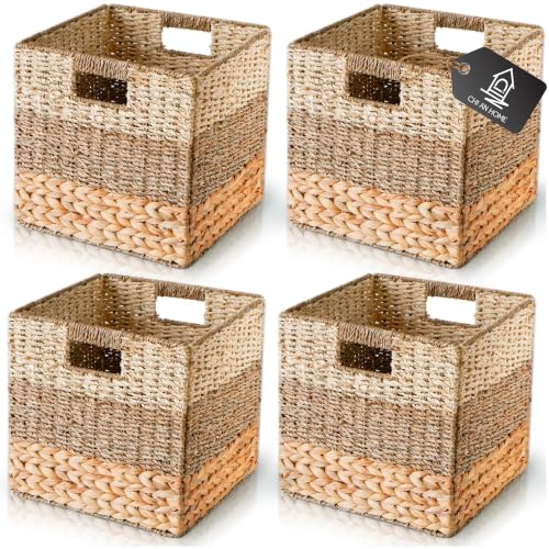 CHI AN HOME 11x11 Wicker Storage Cubes Storage Baskets For Shelves Set 4 - size: 10.5x10.5x10.5