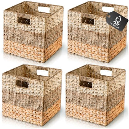 CHI AN HOME 11x11 Wicker Storage Cubes Storage Baskets For Shelves Set 4 - size: 10.5x10.5x10.5