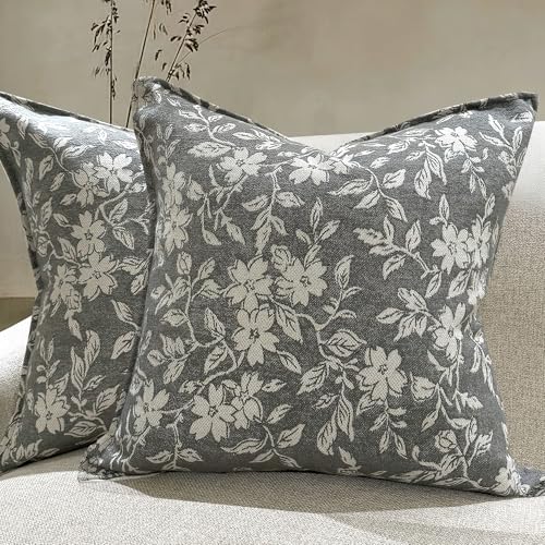 Floral Pillow Covers 26x26 Vintage Farmhouse Jacquard Pillow Covers, 2 Pack - color: B-grey-flower, size: 26" x 26" (Pack of 2)