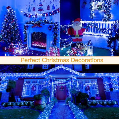 Ollny Blue Christmas Lights Outdoor, 400LED 131FT String Lights with Remote - color: Blue, size: 400 LEDs