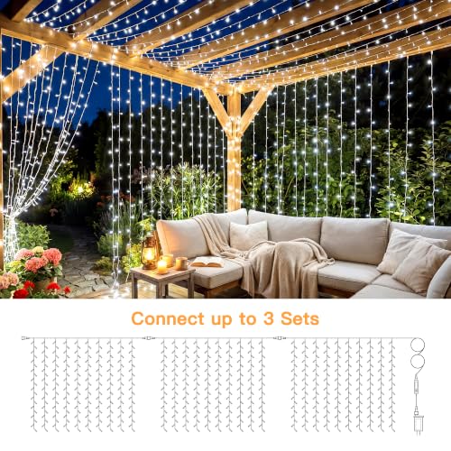 Ollny 200LED Curtain Lights 6.6ftx6.6ft, Cool White String Lights Plug in - color: Cool White, size: 200 LED