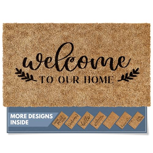 Barnyard Designs Front Door Welcome Mat (Welcome to Our Home, 30x17) | Printed Polyester Outdoor Rug with Non-Slip Backing; Farmhouse Doormat for Patio, Garage, or Entrance; Fits Outside Entryway - color: Welcome to Our Home, size: 30 x 17 inches