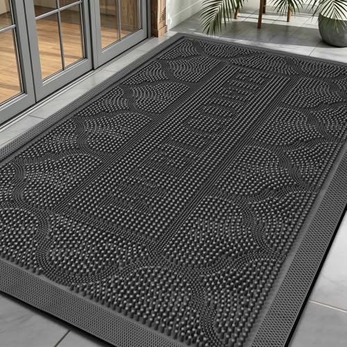 FRAMICS Welcome Mats for Front Door, 17"x30" Rubber Doormat Non Slip, Grey - color: Grey, size: 17" x 30"