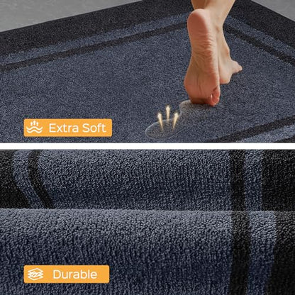 Kitchen Rugs 24" x 84", Non-Slip Runner Rugs, Bluish Grey & Charcoal - color: Bluish Grey & Charcoal, size: 24" X 84"