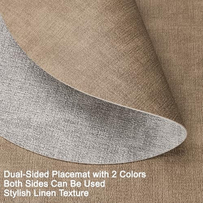 Myir JUN 14" Round Placemats Set of 4, Reversible Dual-Color Place Mats - color: Light Gray Beige