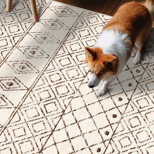2x3 Small Rug Washable Rug: Moroccan Kitchen Low Pile Area Rugs Beige - color: Geo Beige, size: 2' x 3' (Rectangular)