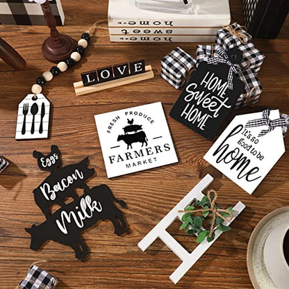 Fairysandy 11 Pcs Home Tiered Tray Decor Black White Rustic Wooden Signs - style: Rustic