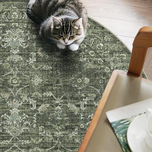 4ft Round Washable Office Rug Non-Slip Retro Dark Green Throw Carpet - color: Dark Green, size: 4' (Round)