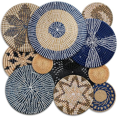 Tatuo 11 Pcs Boho Wall Basket Decor Woven Wall Hanging Art, Blue - style: Blue