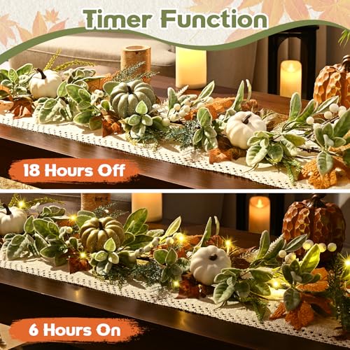 Waipfaru Fall Decor, Fall Garland for Mantle, Autumn Garland with Lights - size: 2 Pcs, 6FT