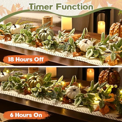 Waipfaru Fall Decor, Fall Garland for Mantle, Autumn Garland with Lights - size: 2 Pcs, 6FT