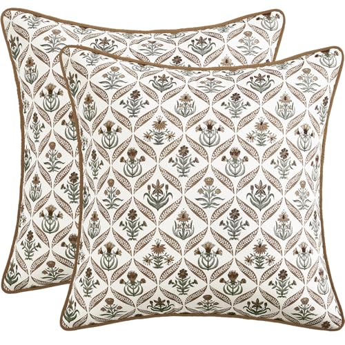 MIULEE Fall Floral Throw Pillow Covers 18x18 Set of 2, Brown - color: Brown, size: 18" x 18" (Pack of 2)