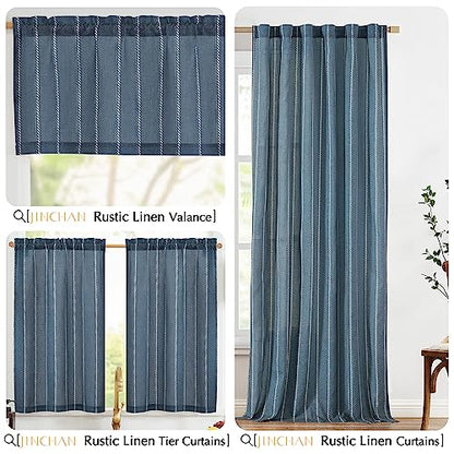 jinchan Linen Striped Tier Curtains for Kitchen Windows Nautical - color: Nautical Striped | Blue, size: 26"W x 24"L (Pack of 2)