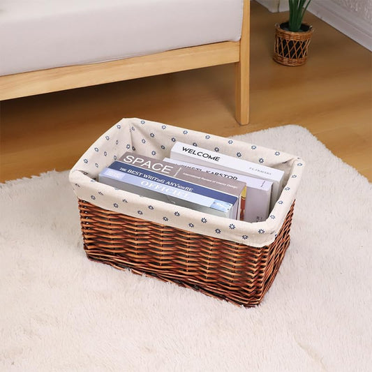 Small Rectangular Wicker Storage Basket With Liner