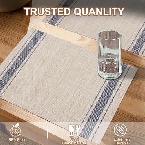 BETEAM Placemats Set of 6, Woven Place mats for Dining Table, Khaki Blue - color: Khaki Blue, size: 6 Pcs