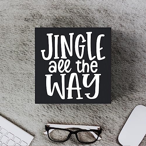 Funny Christmas Wooden Box Sign Plaque Jingle All the Way Black Wood Box Sign Rustic Art Home Shelf Desk Decor 5 x 5 x 1 Inches - color: Merry Christmas29