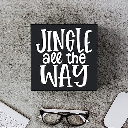 Funny Christmas Wooden Box Sign Plaque Jingle All the Way Black Wood Box Sign Rustic Art Home Shelf Desk Decor 5 x 5 x 1 Inches - color: Merry Christmas29