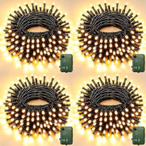 Pooqla String Lights Battery Powered, 4x50 LED Warm White Christmas Lights - color: Warm White, size: 50 LED x4