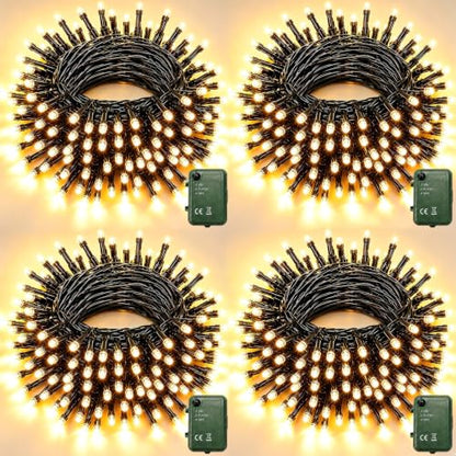Pooqla String Lights Battery Powered, 4x50 LED Warm White Christmas Lights - color: Warm White, size: 50 LED x4
