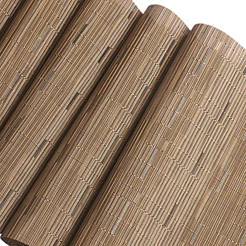 SHACOS Small Round Table Placemats Set of 5 Woven Vinyl Wedge Placemats with Centerpiece Round Table Mats Heat Resistant Wipe Clean (5, Tan) - color: Tan