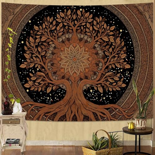 Spenlife Cosmic Yggdrasil Tapestry, Golden Tree of Life Tapestries for Bedroom, Celestial Boho Wall Decor, Starry Tapestries (90" x 70") - color: Copper, size: 90"L x 70"W