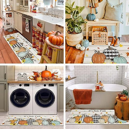 Pauwer Fall Kitchen Rugs Set of 2, Pumpkin Truck Anti Fatigue Kitchen Mat - color: Plaid Pumpkin