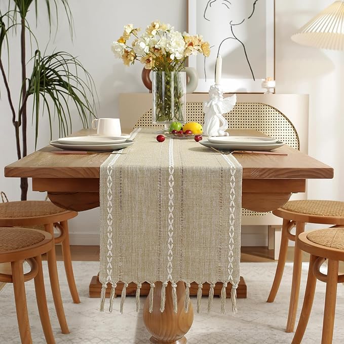 Wracra Rustic Linen Table Runner, Coffee Table Runners 48 inches Long - color: Hemstitched Coffee, size: 13"×48"