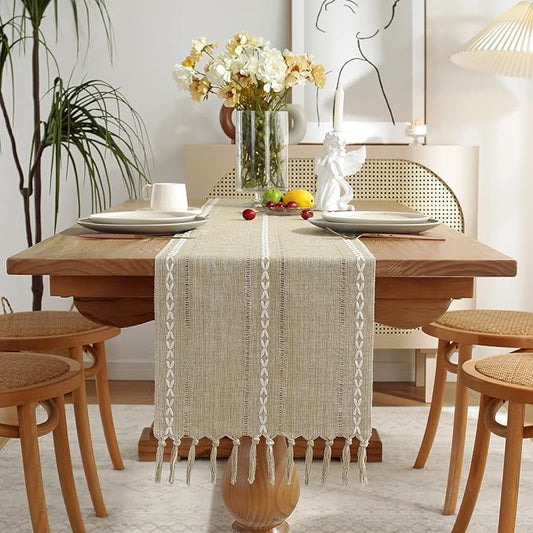 Wracra Rustic Linen Table Runner, Coffee Table Runners 48 inches Long - color: Hemstitched Coffee, size: 13"×48"