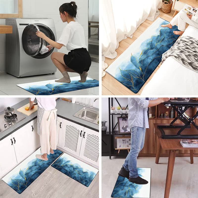 Bulijojo Anti Fatigue Kitchen Floor Mats Set of 2 Waterproof Kitchen Sink Runner Rug Standing Mat Cushioned Kitchen Rugs Comfort Doormat 17"x47"+17"x28" (Navy Blue) - color: Navy Blue