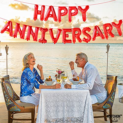 KatchOn, Red Happy Anniversary Balloons Banner - 16 Inch | Happy Anniversary Decorations | Red Happy Anniversary Backdrop - style: Red
