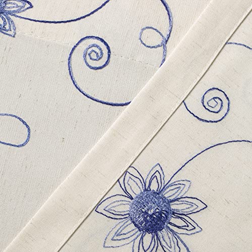 VOGOL Blue Floral Vine Embroidered Tier Curtains, 30 x 36 Inches, 2 Panels - color: Hy-blue, size: 30"W x 36"L (Pack of 2)