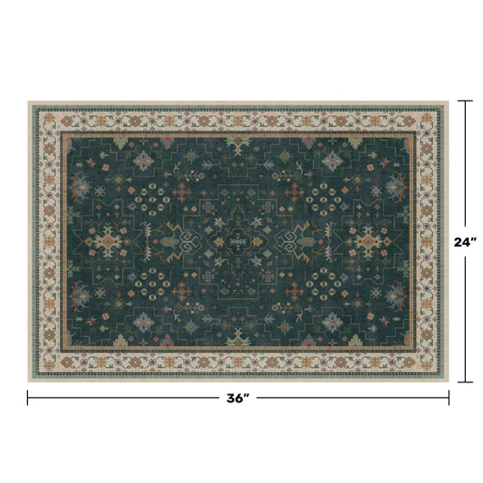 Dark Green 2x3 Door Mat Indoor Entrance Rug - Small Throw Area Rugs for Entryway, Kitchen, Bathroom, Bedroom, Laundry Room - Vintage Boho Eclectic Floral, Washable Low Pile Non-Slip - color: Dark Green, size: 2' x 3' (Rectangular)