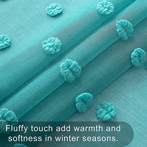 KOUFALL Teal Curtains 84 Inch Length for Bedroom 2 Panels Set,Sheer Boho Bohemian Pom Pom Summer Curtains for Living Room 84 Inches Long - color: Teal, size: 52"W x 84"L (Pack of 2)