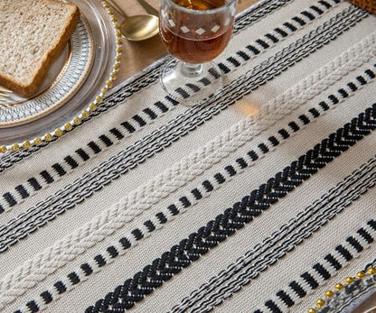 Caflife Black and Beige Woven Rustic Boho Table Runner 72 Inchs Long - color: Black, size: 13x72Inch