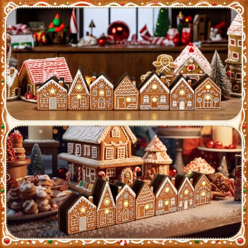 Yousoontic Christmas Table Decorations, Light up Gingerbread House Table Centerpieces Wooden Sign Decorations with LED Lights, 3D Block Xmas Decor for Christmas Tabletop Mantel Desk Home Office Party - style: Gingerbread House