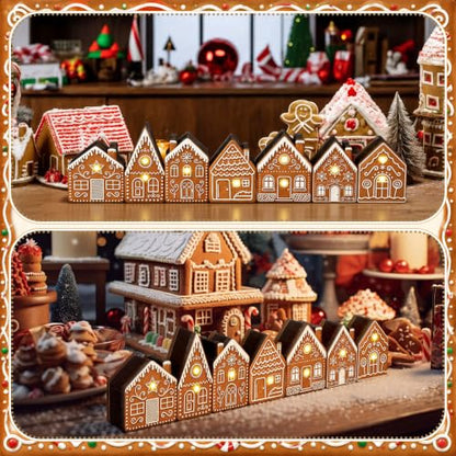Yousoontic Christmas Table Decorations, Light up Gingerbread House Table Centerpieces Wooden Sign Decorations with LED Lights, 3D Block Xmas Decor for Christmas Tabletop Mantel Desk Home Office Party - style: Gingerbread House