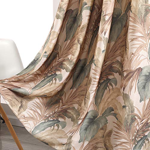 Autumn Dream Tropical Leaves Floral Grommet Top Farmhouse Blackout Curtains for Living Room,Bedroom, 1 Panel, 52by63 inch - color: Brown Green Leaves, size: 52"W x 63"L (Pack of 1)