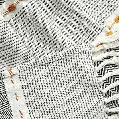 Lush Decor Herringbone Stripe Woven Tassel Yarn Dyed Cotton Throw Blanket 50" W x 60" L Black & Multi - Striped Throw Blankets - Black Couch Blanket - color: Black & Multi