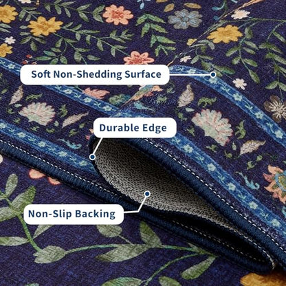 Garvee Floral 5x7 Area Rugs Washable Living Room Rug Entryway Rug Blue - color: Blue, size: 5' x 7' (Rectangular)
