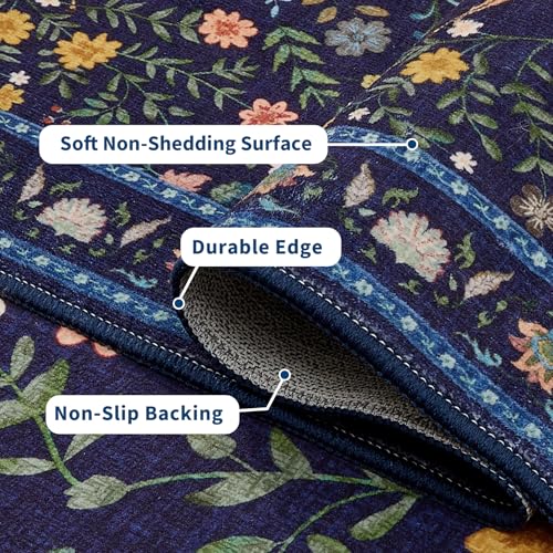 Garvee Floral Runner Rug 2x6 Washable Runner Rug Peacock Print Soft Blue - color: Blue, size: 2' x 6' (Rectangular)