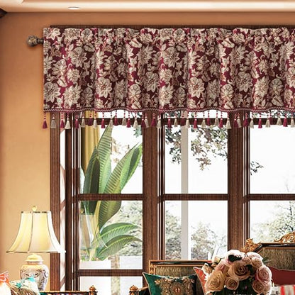 Loom and Mill Elegant Damask Floral Valances for Windows, Rusty Red,54"x18" - color: Rusty Red