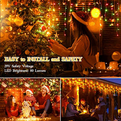 98FT 960 LED Christmas Lights , Waterproof 8 Modes Ice Lights for Outside with Memory and Timer Hanging Fairy Lights Plug-in Curtain String Lights for Holiday Party Wedding Home (Red and Green) - color: Turquoise