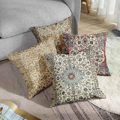 Sanwarm Linen Throw Pillow Covers Set of 4, 20 x 20 Inch, Boho Mandala - color: Mandala Brown, size: 20" x 20" (Pack of 4)