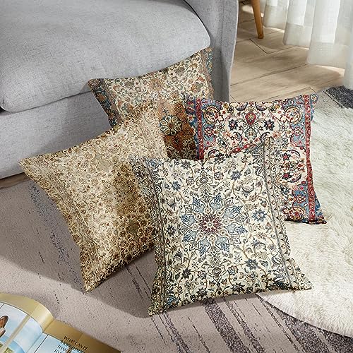 Sanwarm Linen Throw Pillow Covers Set of 4, 16 x 16 Inch, Boho Mandala - color: Mandala Brown, size: 16" x 16" (Pack of 4)