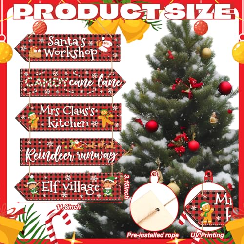 Christmas Wooden Hanging Sign, Arrow, Rustic Farmhouse Decor, Buffalo Plaid - style: Buffalo Plaid