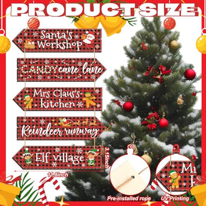 Christmas Wooden Hanging Sign, Arrow, Rustic Farmhouse Decor, Buffalo Plaid - style: Buffalo Plaid