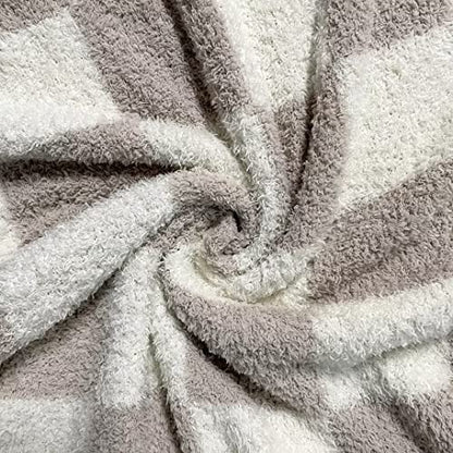 Ultra Soft Checkered Blanket Cream Cozy Buffalo Check Throw Fluffy Knitted Reversible Throw Blanket Lightweight Fleece Checkerboard Grid Blanket for Sofa Couch Bed Travel, Taupe/White, 51''x63'' - color: Taupe/White