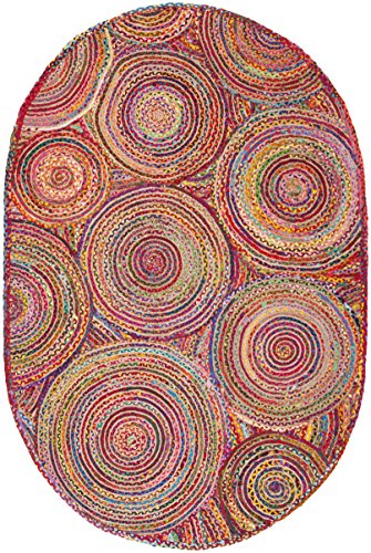 SAFAVIEH Cape Cod Collection Area Rug - 3' x 5' Oval, Red & Multi, Handmade Boho Braided Circles Jute & Cotton, Ideal for High Traffic Areas in Living Room, Bedroom (CAP203A) - color: Red/Multi, size: 3' x 5' (Oval)