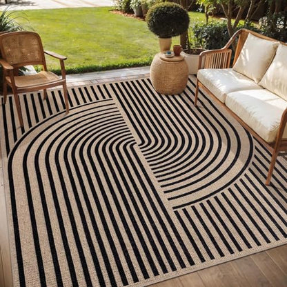 Tangsoo Easy Jute 5x7 Large Washable Non-Slip Area Rug for Dining Room - color: Black, size: 5x7ft